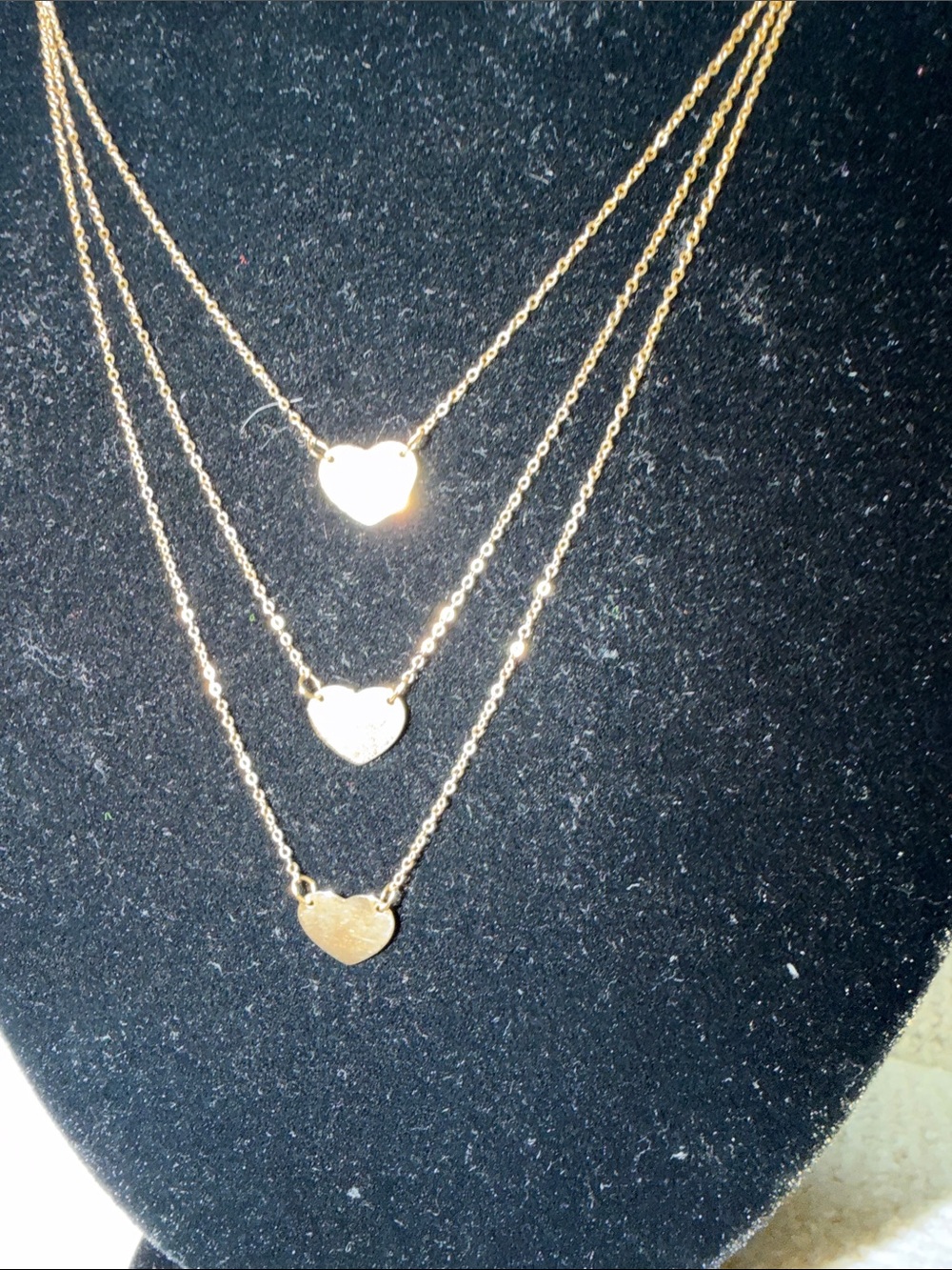 Triple Heart Layered Necklace in 14k Gold - Picture 3 of 4